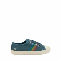 Gola Blue Denim Ladies' Coaster Rainbow Stitch Canvas Lace-Up Trainers