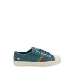 Gola Blue Denim Ladies' Coaster Rainbow Stitch Canvas Lace-Up Trainers -Gola Shop unnamed file 1256