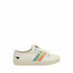 Gola White Ladies' Coaster Rainbow Stitch Canvas Lace-Up Trainers -Gola Shop unnamed file 1276